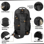 BTAC 10L Tactical EDC Backpack – Military Shoulder Bag with Sling for Concealed Carry, Hiking & Travel (Black) - Image 3
